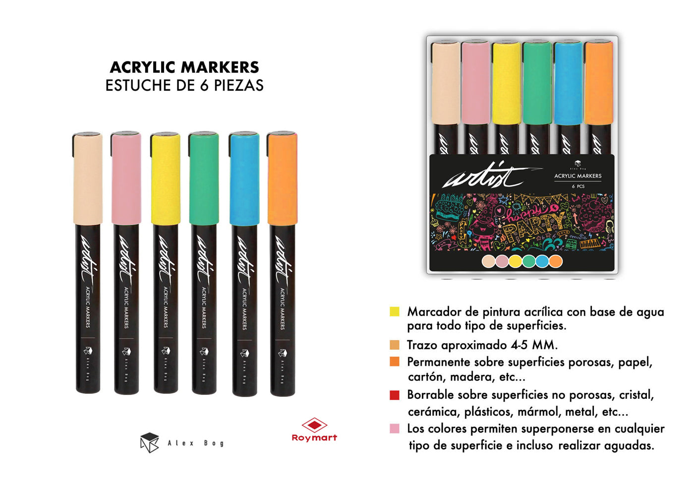 ESTUCHE ACRÍLICOS GAMA ARTIST 6 COLORES PASTEL