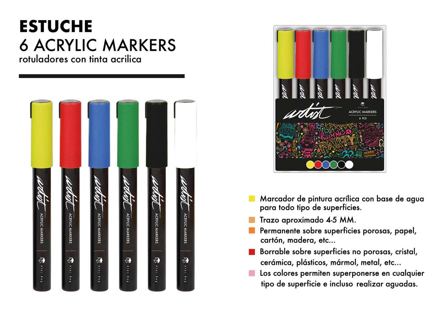 ESTUCHE ACRÍLICOS GAMA ARTIST 6 COLORES