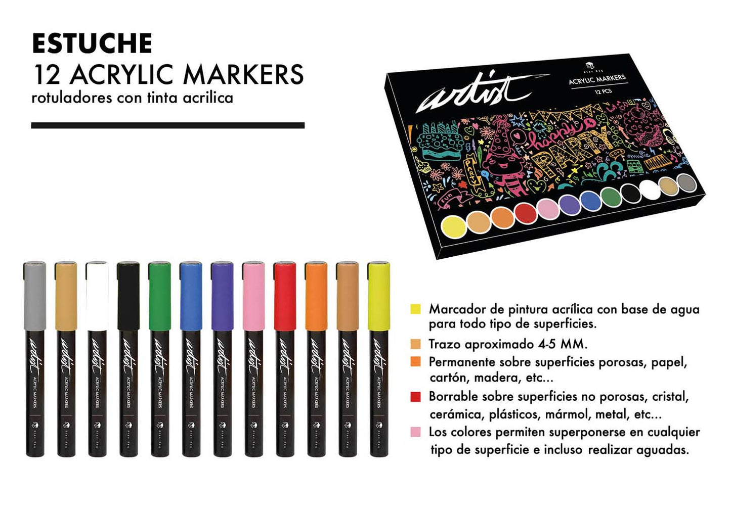 ESTUCHE ACRÍLICOS GAMA ARTIST 12 COLORES