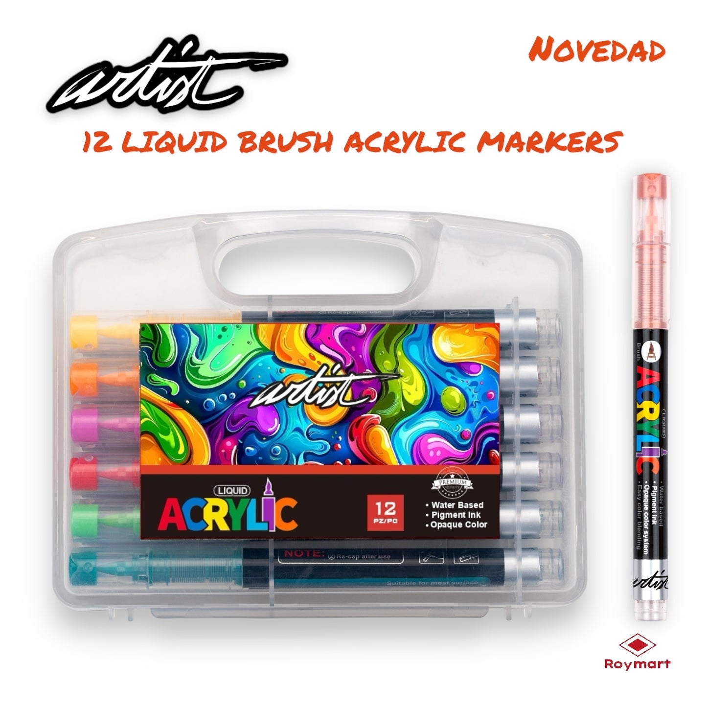 ESTUCHE ACRÍLICOS REAL BRUSH 12 COLORES