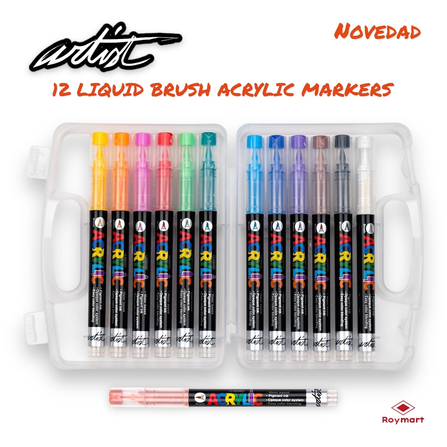 ESTUCHE ACRÍLICOS REAL BRUSH 12 COLORES