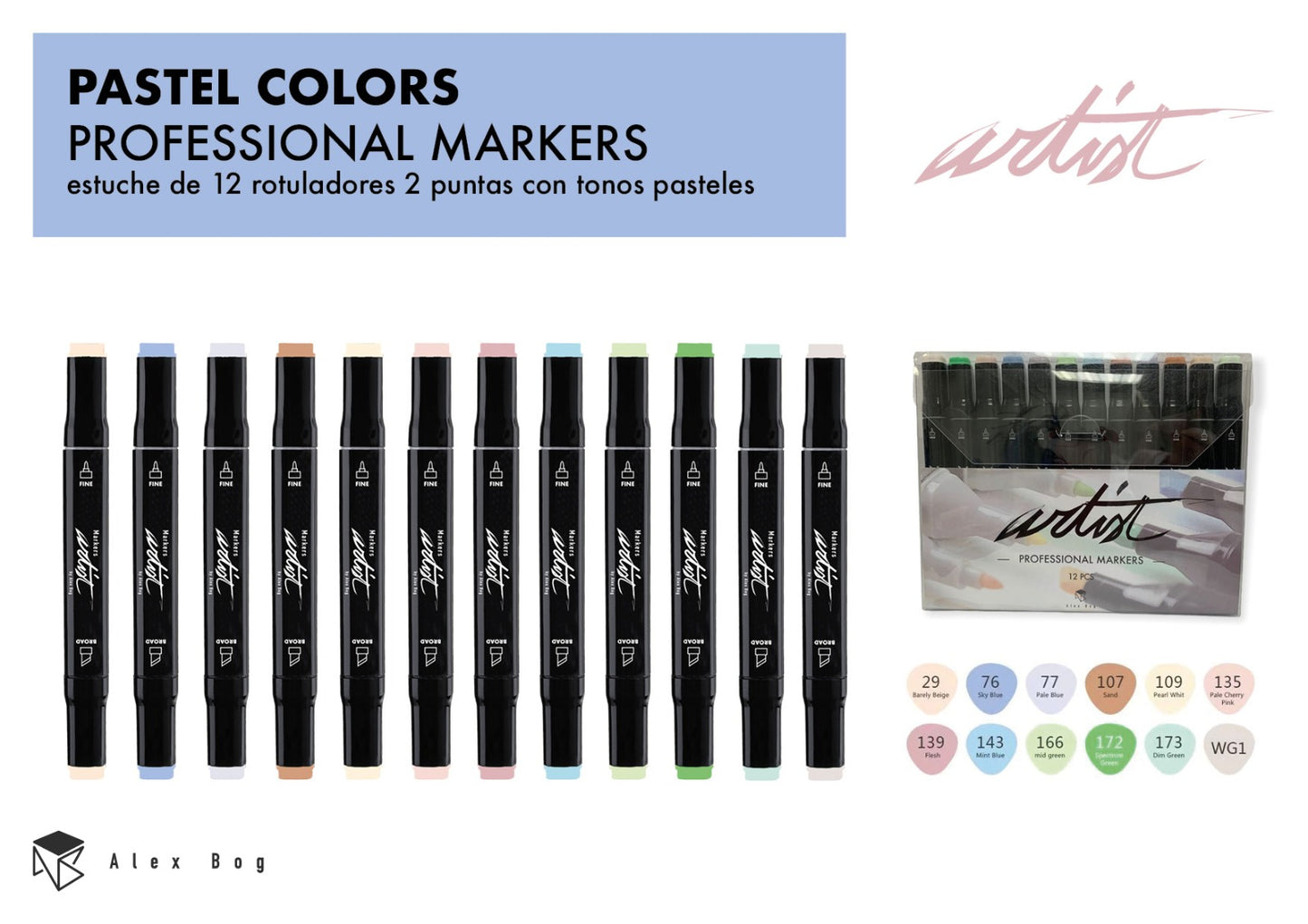 ESTUCHE PROFESSIONAL MARKERS 12 COLORES PASTEL